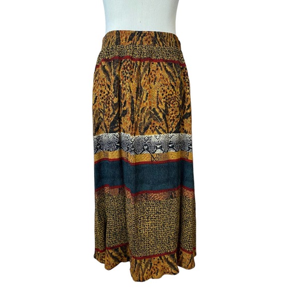 Melrose Dresses & Skirts - Vintage Melrose Multicolor Animal print stripe midi skirt wrap style Size Medium